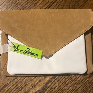 Sam Edelman brown suede and white clutch